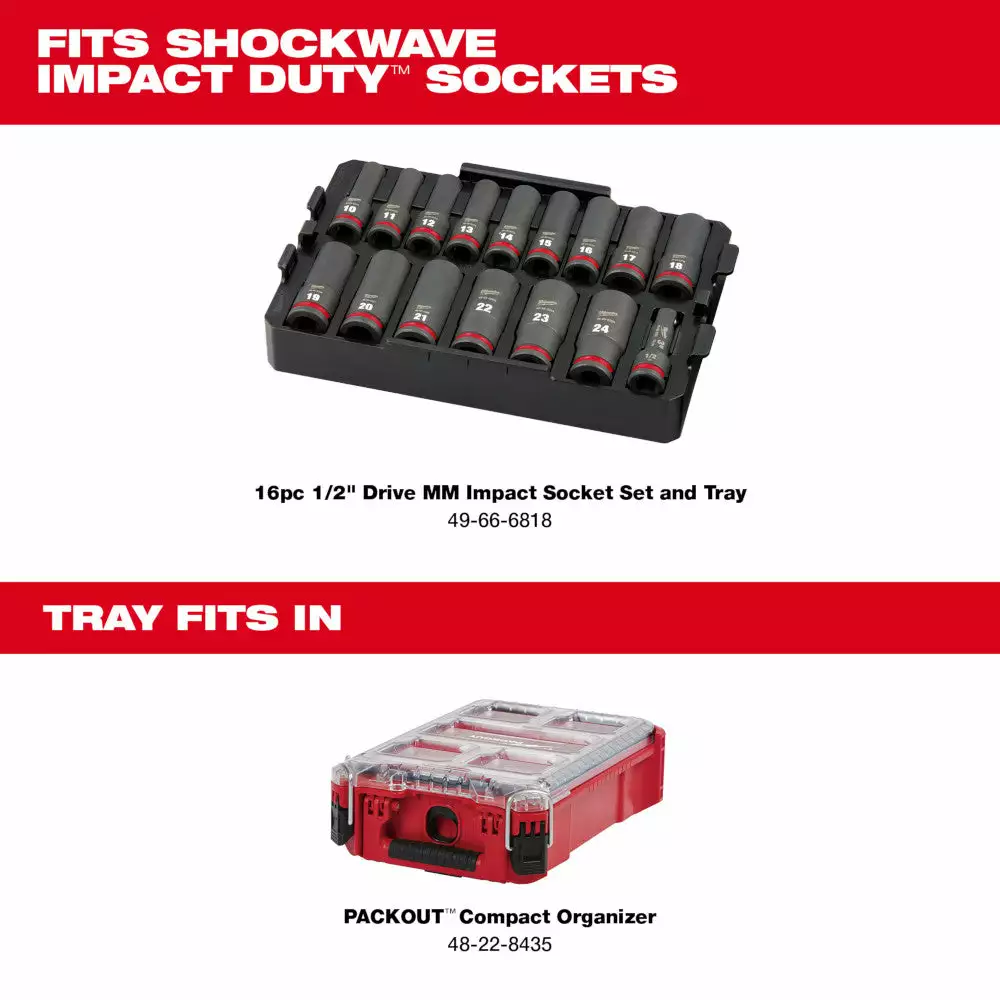 Milwaukee 49-66-6818 SHOCKWAVE 1/2” Impact Duty Socket MM TRAY Set - 16 PC Tools & Equipment 5 Milwaukee 49-66-6818 SHOCKWAVE 1/2” Impact Duty Socket MM TRAY Set - 16 PC Tools & Equipment