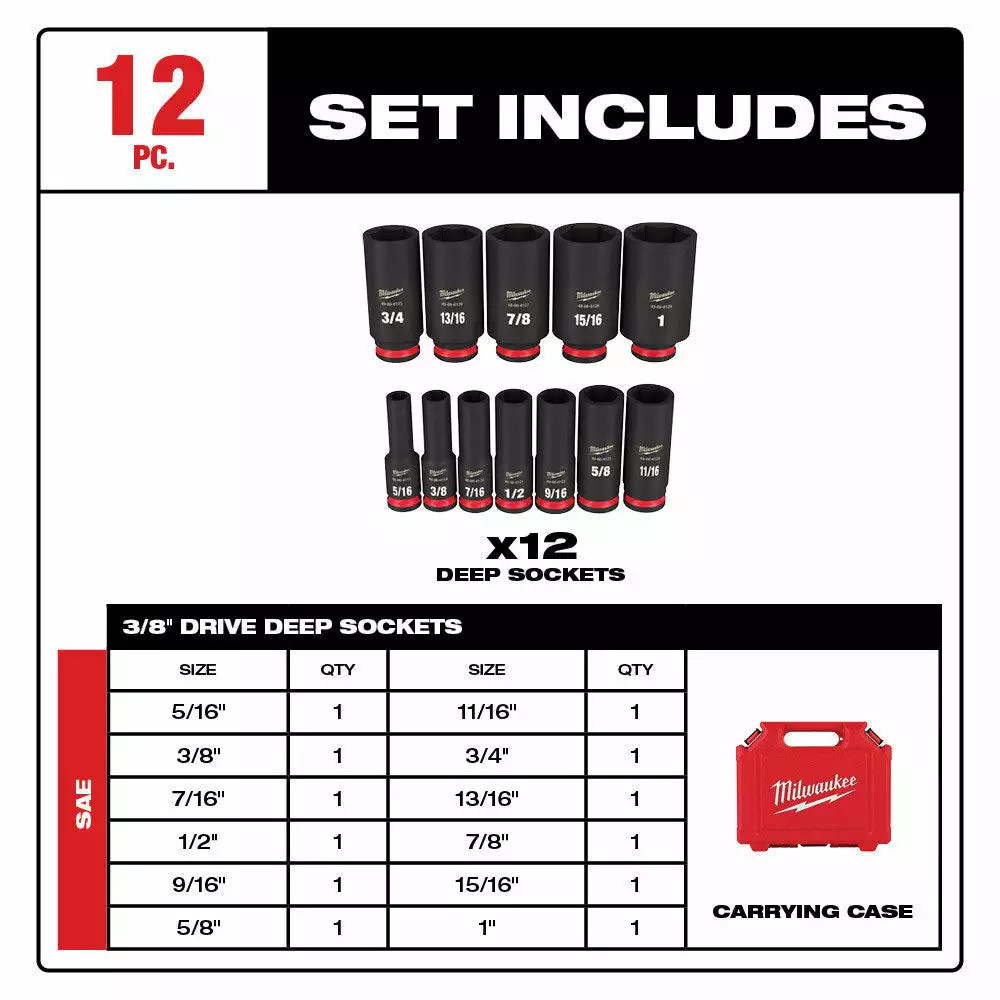Milwaukee 49-66-7006 SHOCKWAVE 3/8" Drive SAE 6 Point Socket Set - 12PC Tools & Equipment 4 Milwaukee 49-66-7006 SHOCKWAVE 3/8" Drive SAE 6 Point Socket Set - 12PC Tools & Equipment