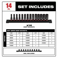 Milwaukee 49-66-7008 SHOCKWAVE 3/8" Drive Metric 6 Point Socket Set - 14PC