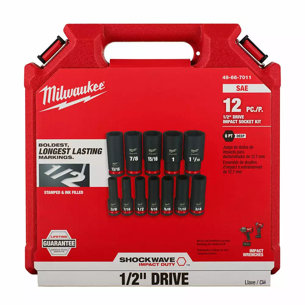 Milwaukee 49-66-7011 SHOCKWAVE 1/2" Drive SAE 6 Point Impact Socket Set - 12PC 7 Milwaukee 49-66-7011 SHOCKWAVE 1/2" Drive SAE 6 Point Impact Socket Set - 12PC