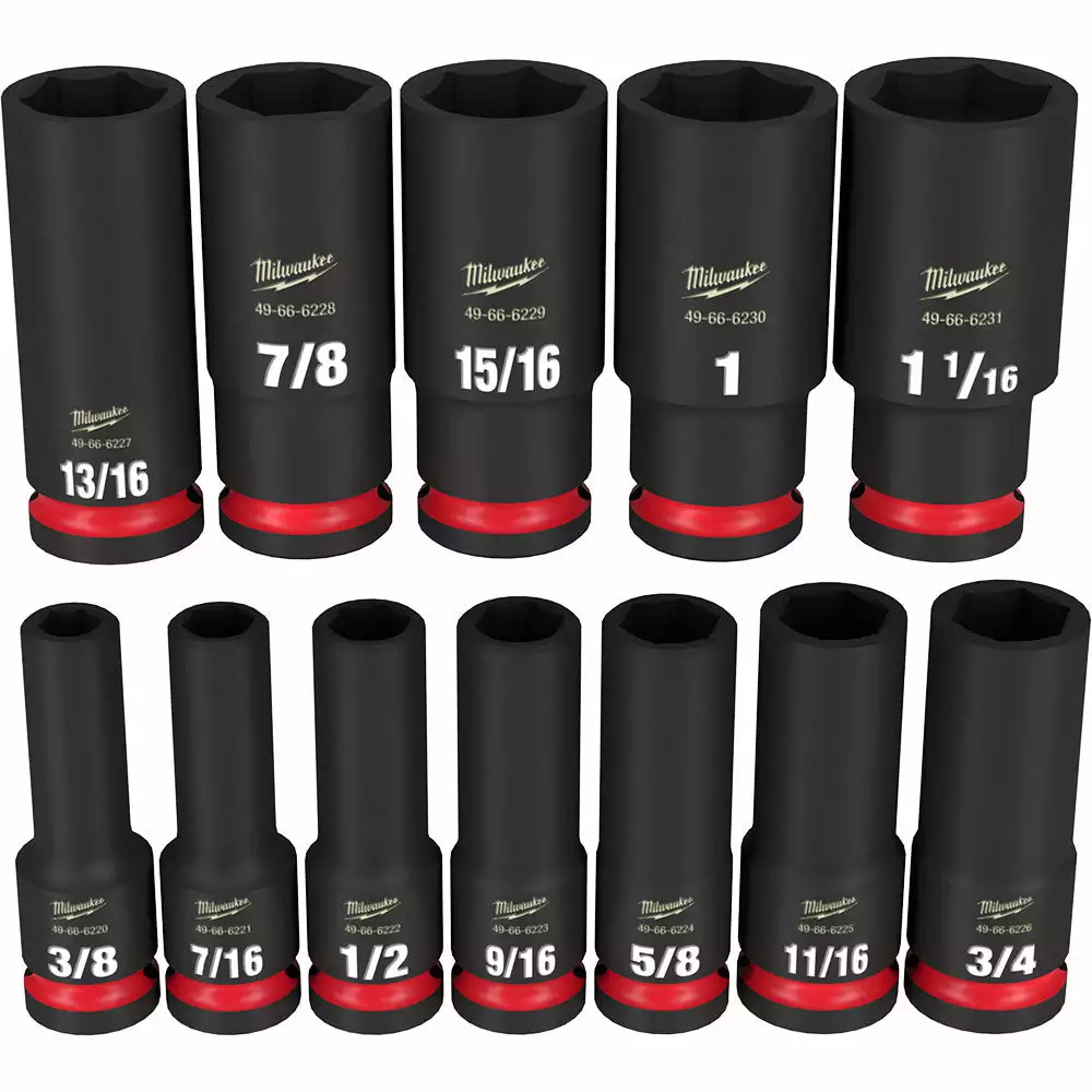 Milwaukee 49-66-7011 SHOCKWAVE 1/2" Drive SAE 6 Point Impact Socket Set - 12PC 10 Milwaukee 49-66-7011 SHOCKWAVE 1/2" Drive SAE 6 Point Impact Socket Set - 12PC