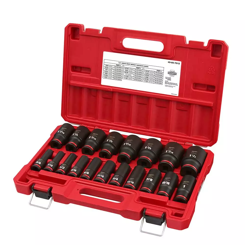 Milwaukee 49-66-7012 SHOCKWAVE 1/2" Impact Duty SAE Socket Set - 19 PC Tools & Equipment 7 Milwaukee 49-66-7012 SHOCKWAVE 1/2" Impact Duty SAE Socket Set - 19 PC Tools & Equipment