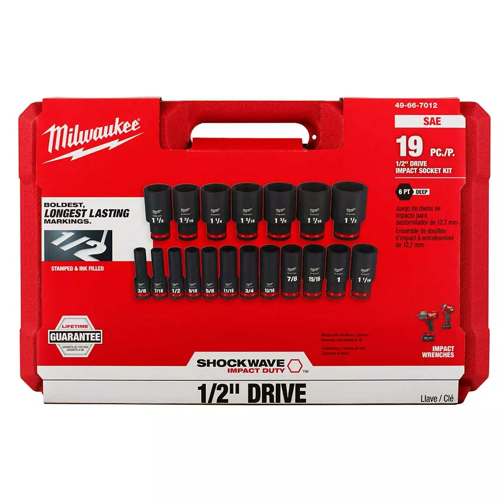 Milwaukee 49-66-7012 SHOCKWAVE 1/2" Impact Duty SAE Socket Set - 19 PC Tools & Equipment 8 Milwaukee 49-66-7012 SHOCKWAVE 1/2" Impact Duty SAE Socket Set - 19 PC Tools & Equipment