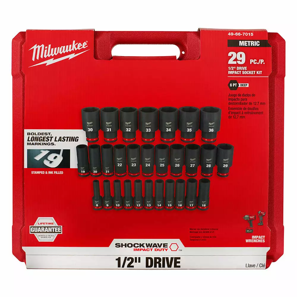 Milwaukee 49-66-7015 SHOCKWAVE 1/2" Drive Metric 6 Point Impact Socket Set -29PC Tools & Equipment 8 Milwaukee 49-66-7015 SHOCKWAVE 1/2" Drive Metric 6 Point Impact Socket Set -29PC Tools & Equipment