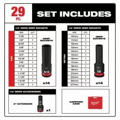 Milwaukee 49-66-7016 SHOCKWAVE 1/2" Impact Duty SAE/Metric Socket Set - 29 PC