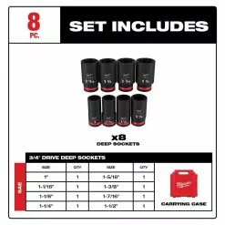 Milwaukee 49-66-7018 SHOCKWAVE Impact Duty 3/4" SAE 6 Point Socket Set - 8PC