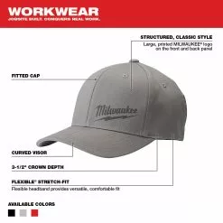 Safety & Work Gear Milwaukee 504G-SM Small/Medium Gray Fitted Hat