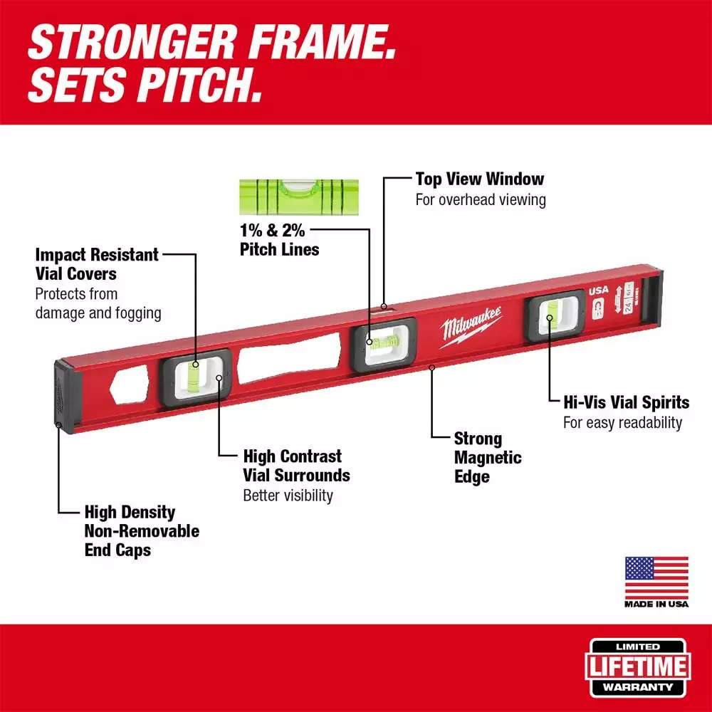 Tools & Equipment Milwaukee MLIBM24 24" Heavy Duty Frame All Metal Magnetic I-Beam Level 7 Tools & Equipment Milwaukee MLIBM24 24" Heavy Duty Frame All Metal Magnetic I-Beam Level