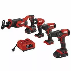 Skil CB739601 20V 4-Tool Combo Kit - Drill,Impact Driver,Reciprocating Saw,Light