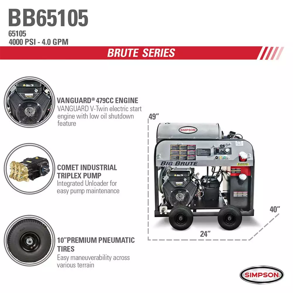 SIMPSON BB65105 4,000-Psi 4.0-Gpm Pressure Washer Big Brute By VANGUARD - 65105 6 SIMPSON BB65105 4,000-Psi 4.0-Gpm Pressure Washer Big Brute By VANGUARD - 65105