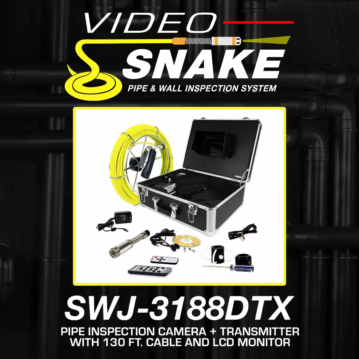 Video Snake SWJ-3188DTX 130' Pipe Inspection Color LED Camera W/ Transmitter Tools & Equipment 4 Video Snake SWJ-3188DTX 130' Pipe Inspection Color LED Camera W/ Transmitter Tools & Equipment