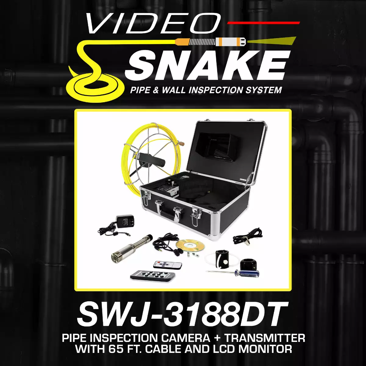 Video Snake SWJ-3188DT 65' Pipe Inspection Color LED Camera W/ Transmitter 4 Video Snake SWJ-3188DT 65' Pipe Inspection Color LED Camera W/ Transmitter