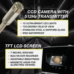 Video Snake SWJ-3188DT 65' Pipe Inspection Color LED Camera W/ Transmitter 14 Video Snake SWJ-3188DT 65' Pipe Inspection Color LED Camera W/ Transmitter