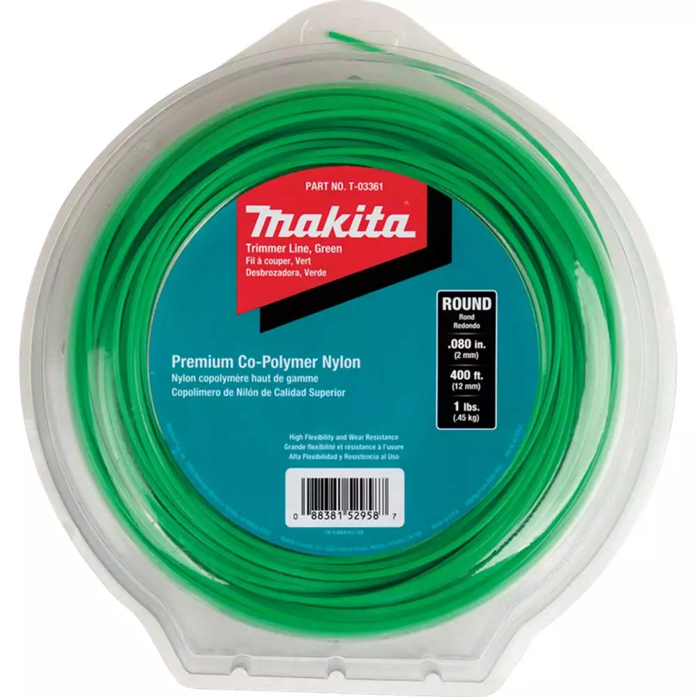 Makita T-03361 0.080" Green Round Trimmer Line W/ 400’ Line Length 3 Makita T-03361 0.080" Green Round Trimmer Line W/ 400’ Line Length
