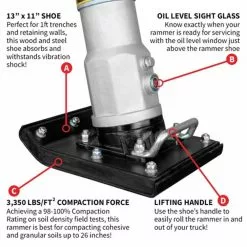 Tomahawk Power JX60H 3 HP Vibratory Rammer Tamper With Honda GX100 Engine 3350 Lbs/ft 13 Tomahawk Power JX60H 3 HP Vibratory Rammer Tamper With Honda GX100 Engine 3350 Lbs/ft