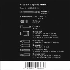 Wera 05004018001 8100 SA 8 Zyklop 1/4" Metal Metric Ratchet Set - 28 PC
