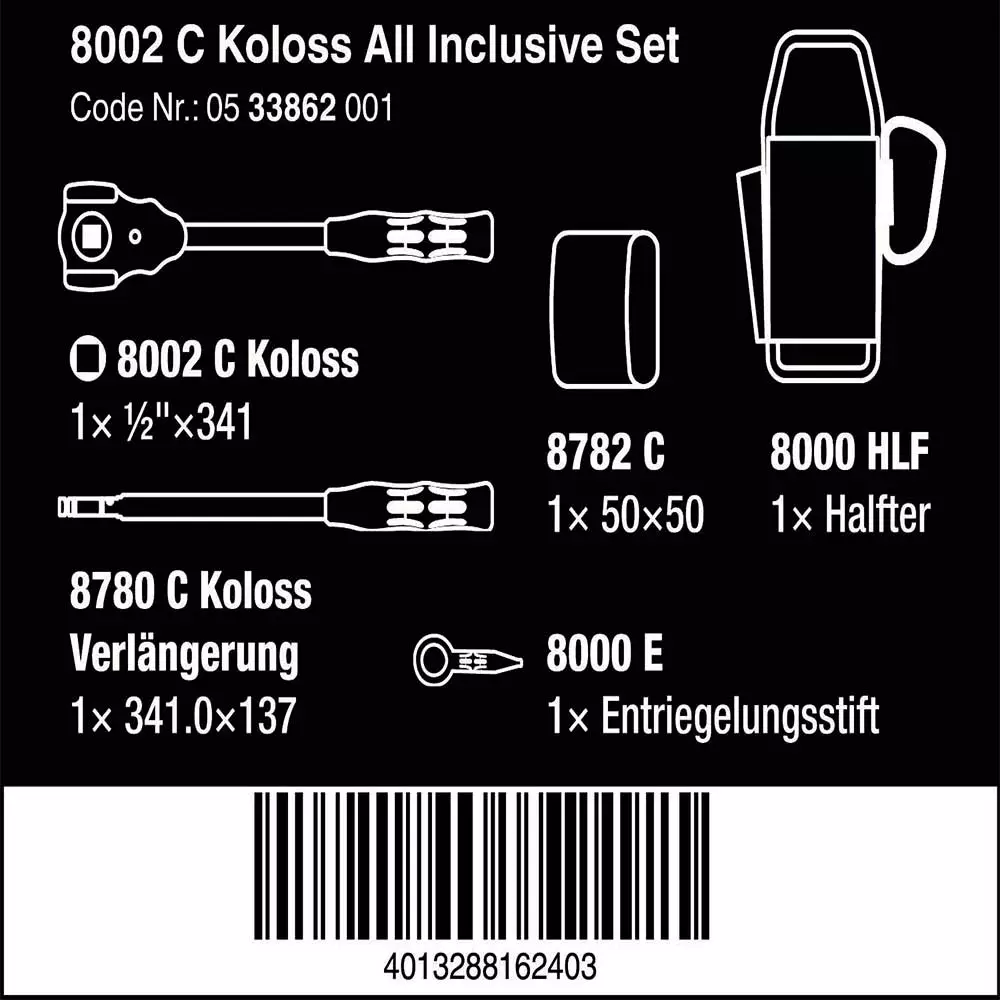Wera 05133862001 8002 C Koloss 1/2" Drive All Inclusive Ratchet Set - 5 PC 4 Wera 05133862001 8002 C Koloss 1/2" Drive All Inclusive Ratchet Set - 5 PC