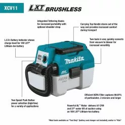 Tools & Equipment Makita XCV11Z 18 Volt 2 Gallon Brushless Wet/Dry Dust Extractor/Vacuum,Bare Tool