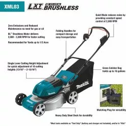 Makita XML03CM1 18V X2 36V LXT 18" Brushless Lawn Mower Kit W/ 4 Batteries Lawn & Outdoor Power