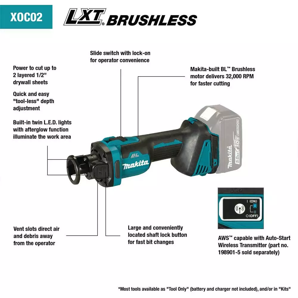 Tools & Equipment Makita XOC02Z 18V LXT Brushless Cordless Cut-Out Tool AWS Capable - Bare Tool 4 Tools & Equipment Makita XOC02Z 18V LXT Brushless Cordless Cut-Out Tool AWS Capable - Bare Tool