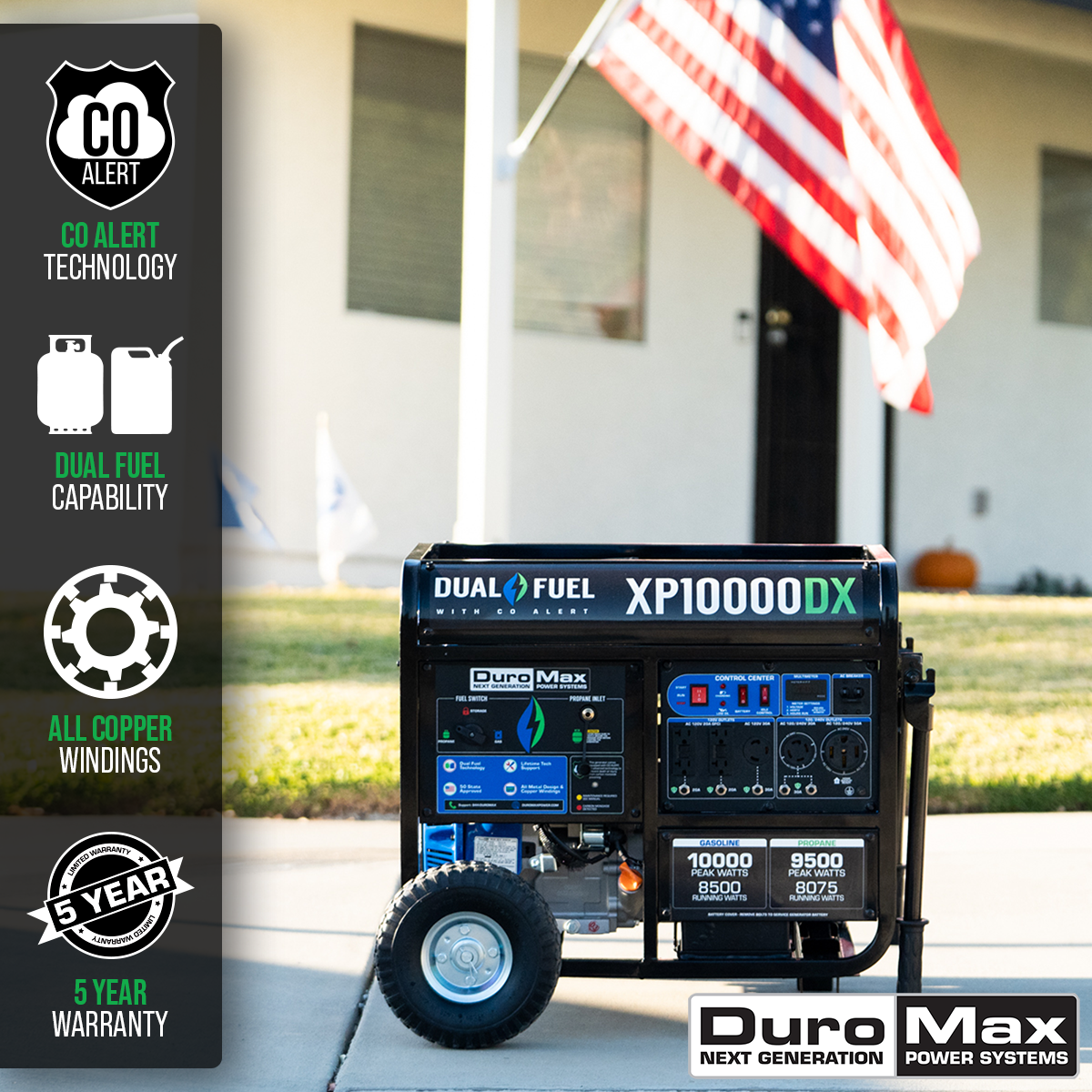 Dual Fuel Generators DuroMax XP10000DX 10,000 Watt Dual Fuel Gas Propane Portable Generator W/ CO Alert 4 Dual Fuel Generators DuroMax XP10000DX 10,000 Watt Dual Fuel Gas Propane Portable Generator W/ CO Alert
