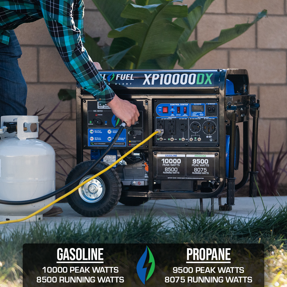 Dual Fuel Generators DuroMax XP10000DX 10,000 Watt Dual Fuel Gas Propane Portable Generator W/ CO Alert 5 Dual Fuel Generators DuroMax XP10000DX 10,000 Watt Dual Fuel Gas Propane Portable Generator W/ CO Alert