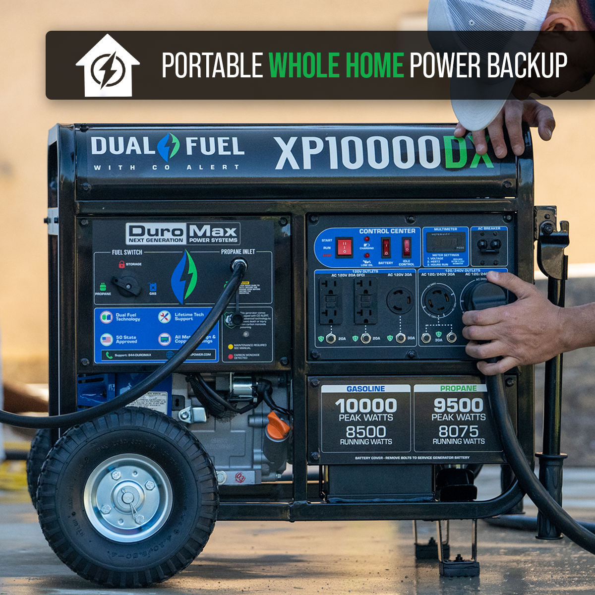 Dual Fuel Generators DuroMax XP10000DX 10,000 Watt Dual Fuel Gas Propane Portable Generator W/ CO Alert 8 Dual Fuel Generators DuroMax XP10000DX 10,000 Watt Dual Fuel Gas Propane Portable Generator W/ CO Alert