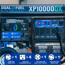 Dual Fuel Generators DuroMax XP10000DX 10,000 Watt Dual Fuel Gas Propane Portable Generator W/ CO Alert 20 Dual Fuel Generators DuroMax XP10000DX 10,000 Watt Dual Fuel Gas Propane Portable Generator W/ CO Alert