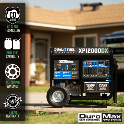 Dual Fuel Generators DuroMax XP12000DX 12,000 Watt Dual Fuel Gas Propane Portable Generator W/ CO Alert