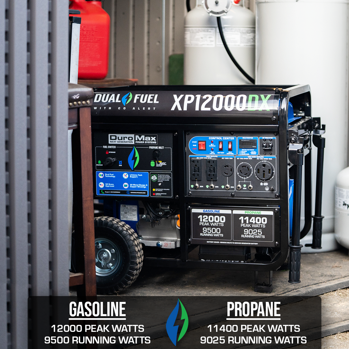 Dual Fuel Generators DuroMax XP12000DX 12,000 Watt Dual Fuel Gas Propane Portable Generator W/ CO Alert 5 Dual Fuel Generators DuroMax XP12000DX 12,000 Watt Dual Fuel Gas Propane Portable Generator W/ CO Alert