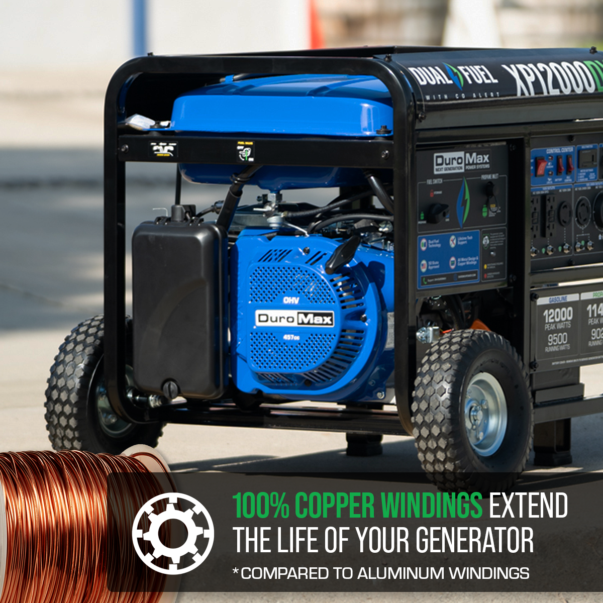 Dual Fuel Generators DuroMax XP12000DX 12,000 Watt Dual Fuel Gas Propane Portable Generator W/ CO Alert 10 Dual Fuel Generators DuroMax XP12000DX 12,000 Watt Dual Fuel Gas Propane Portable Generator W/ CO Alert