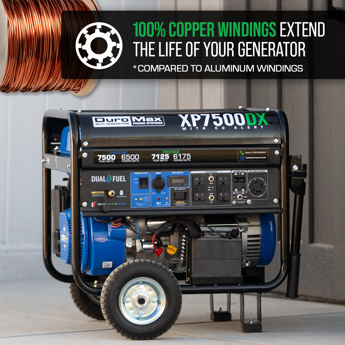 DuroMax XP7500DX 7,500 Watt Dual Fuel Gas Propane Portable Generator W/ CO Alert Dual Fuel Generators 10 DuroMax XP7500DX 7,500 Watt Dual Fuel Gas Propane Portable Generator W/ CO Alert Dual Fuel Generators