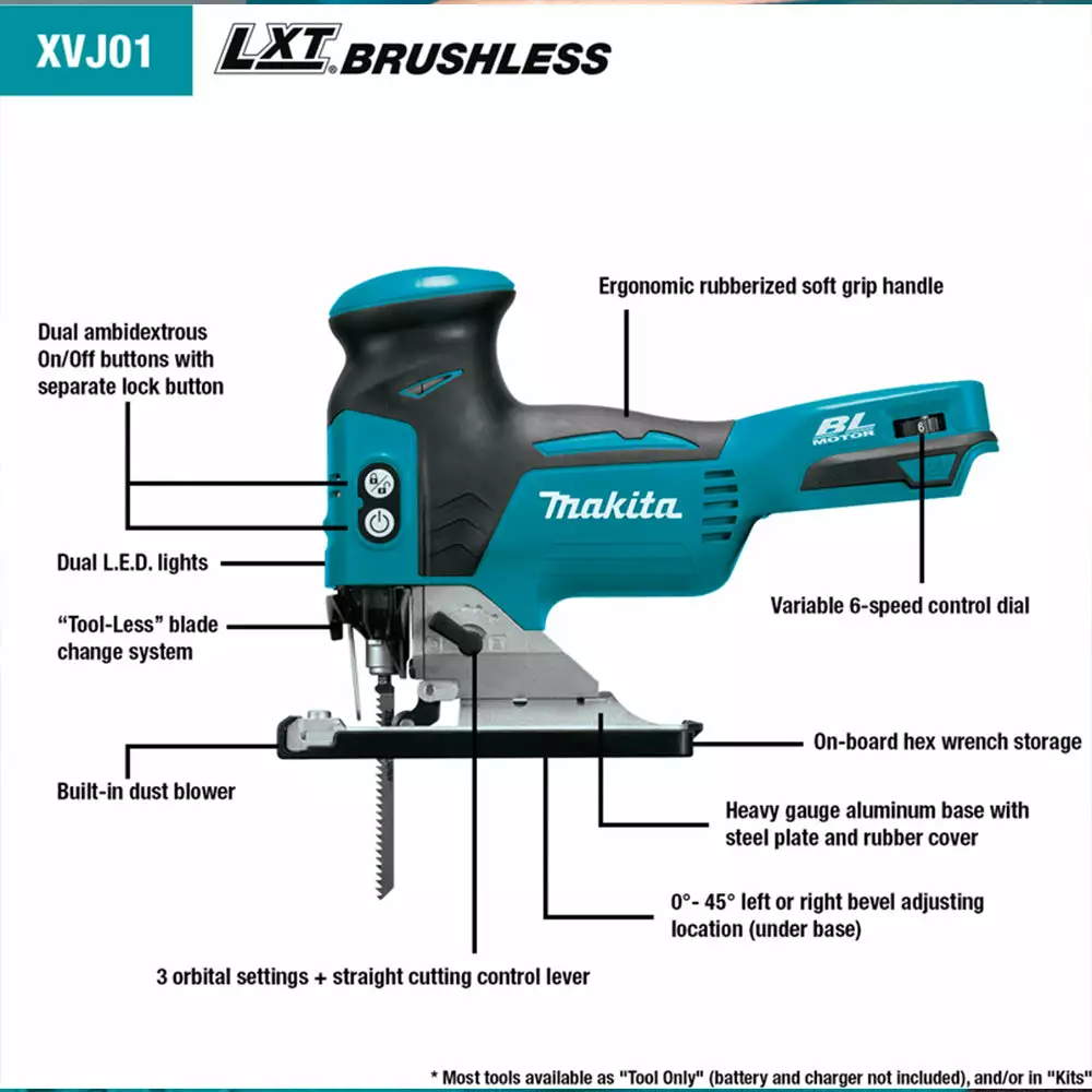 Makita XVJ01Z 18V LXT Lithium Brushless Cordless Barrel Grip Jig Saw - Bare Tool Tools & Equipment 10 Makita XVJ01Z 18V LXT Lithium Brushless Cordless Barrel Grip Jig Saw - Bare Tool Tools & Equipment