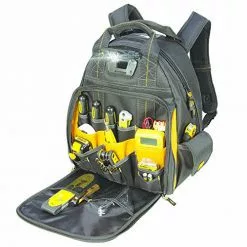 Tools & Equipment DeWALT DGL523 57-Pocket Padded Web Handles LED Lighted Tool Backpack Bag