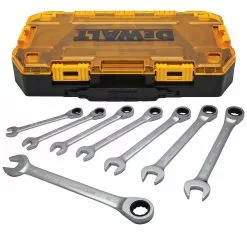 DeWALT DWMT74734 Metric Full Polish Ratcheting Combination Wrench Set - 8pc Tools & Equipment