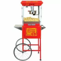 FunTime FT860CRS 8oz Premium Red Silver Popcorn Popper Machine Maker Cart Home Goods