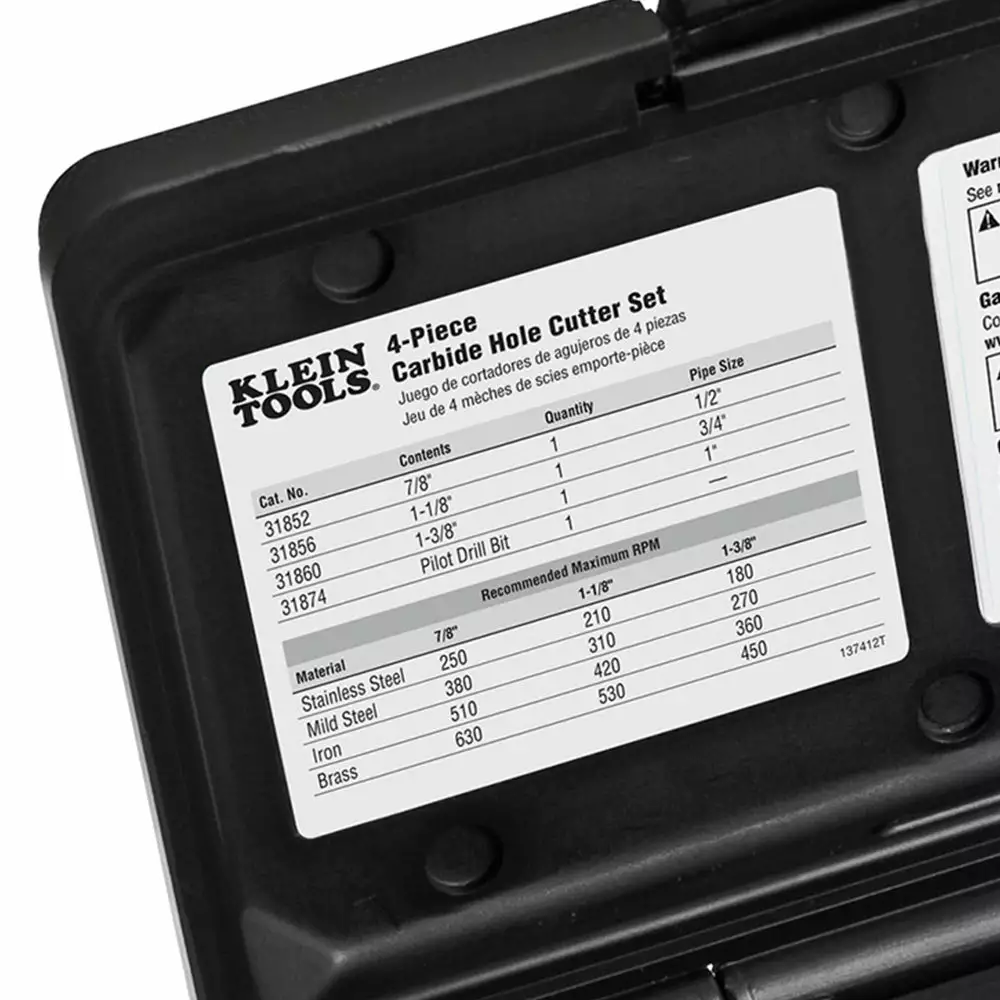 Klein 31872 Multi-Size Split Point Carbide Hole Cutter Set - 4pc Tools & Equipment 5 Klein 31872 Multi-Size Split Point Carbide Hole Cutter Set - 4pc Tools & Equipment