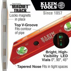 Tools & Equipment Klein 935RBLT 9-Inch 3-Vials Rare Earth Magnet Lighted Torpedo Billet Level