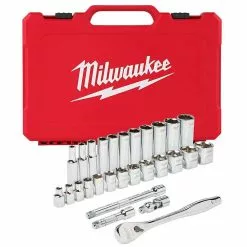 Tools & Equipment Milwaukee 48-22-9408 3/8-Inch Drive Durable SAE Ratchet And Socket Set- 28pc