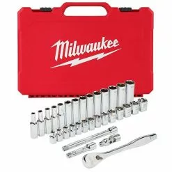 Tools & Equipment Milwaukee 48-22-9508 3/8-Inch Drive Durable Metric Ratchet And Socket Set - 32pc