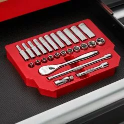 Tools & Equipment Milwaukee 48-22-9508 3/8-Inch Drive Durable Metric Ratchet And Socket Set - 32pc