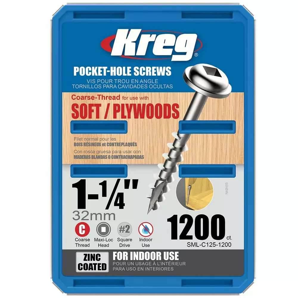 Tools & Equipment Kreg SML-C125-1200 1-1/4-Inch Coarse Thread Washer-Head Pocket Screws - 1,200pk 7 Tools & Equipment Kreg SML-C125-1200 1-1/4-Inch Coarse Thread Washer-Head Pocket Screws - 1,200pk