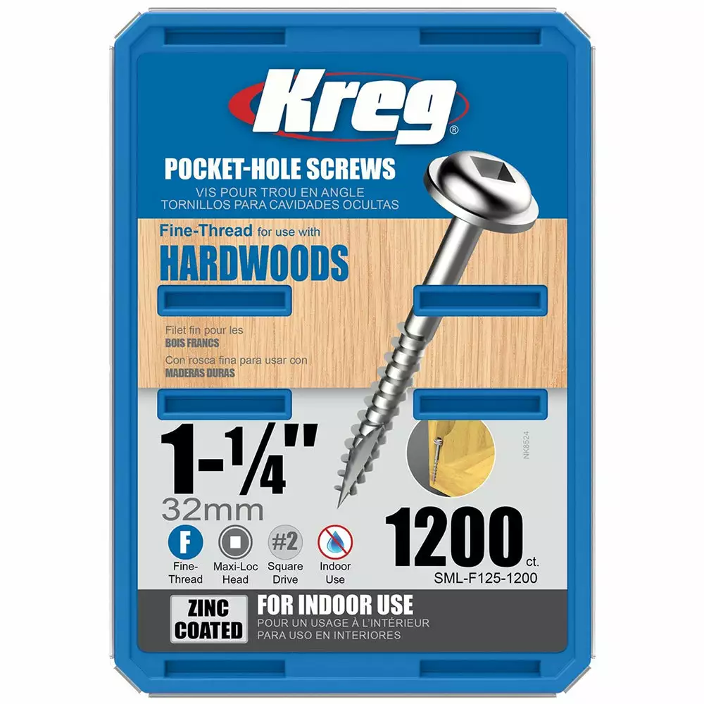 Kreg SML-F125-1200 1-1/4-Inch Fine Thread Washer-Head Pocket Screws - 1,200pk Tools & Equipment 5 Kreg SML-F125-1200 1-1/4-Inch Fine Thread Washer-Head Pocket Screws - 1,200pk Tools & Equipment