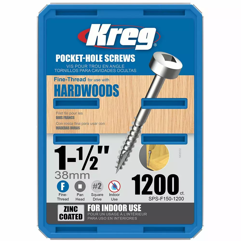 Kreg SPS-F150-1200 1-1/2-Inch Fine Thread Pan-Head Pocket Screws - 1,200pk Tools & Equipment 7 Kreg SPS-F150-1200 1-1/2-Inch Fine Thread Pan-Head Pocket Screws - 1,200pk Tools & Equipment